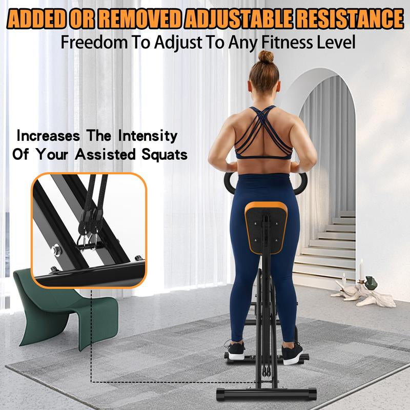 Squat Machine for Home, Assist Trainer for Glutes Workout Foldable with Resistance Bands, for Botty Glutes Butt Thighs, Ab Back/Leg Press Hip Thrust for Home Gym Fitness-Black